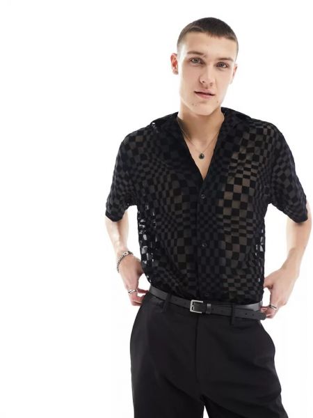 Клетчатая рубашка с коротким рукавом Twisted Tailor черная