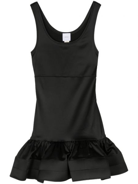 Satynowa sukienka koktajlowa z falbankami Patou czarna