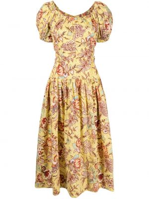 Sukienka midi w kwiatki z nadrukiem Ulla Johnson żółta