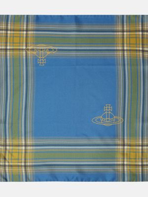 Echarpe en soie à carreaux à imprimé Vivienne Westwood bleu