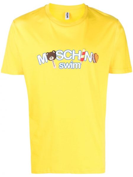 Kokvilnas t-krekls ar apdruku Moschino dzeltens