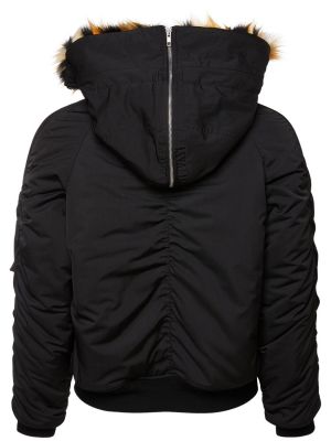 Páperová bunda s kožušinou s kapucňou Kenzo Paris čierna