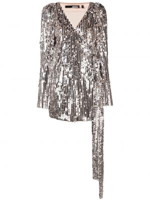 Sukienka koktajlowa z cekinami z dekoltem w serek Rotate srebrna
