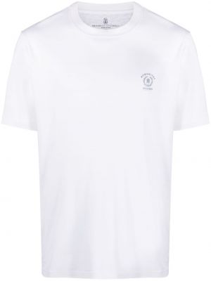 Bavlněné hedvábné tričko s potiskem Brunello Cucinelli bílé