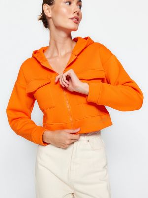 Relaxed fit megztas flisas džemperis su gobtuvu Trendyol oranžinė