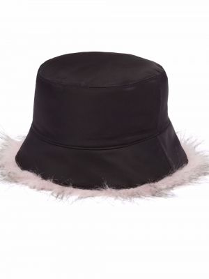 Nylonowy kapelusz z futerkiem Prada czarny