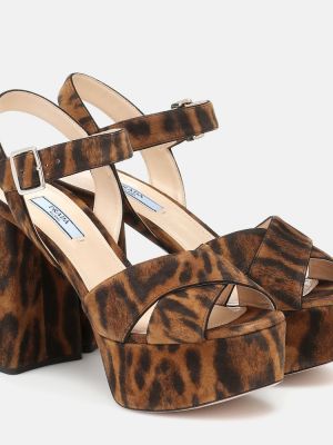 Sandales à plateforme à imprimé à imprimé léopard Prada marron