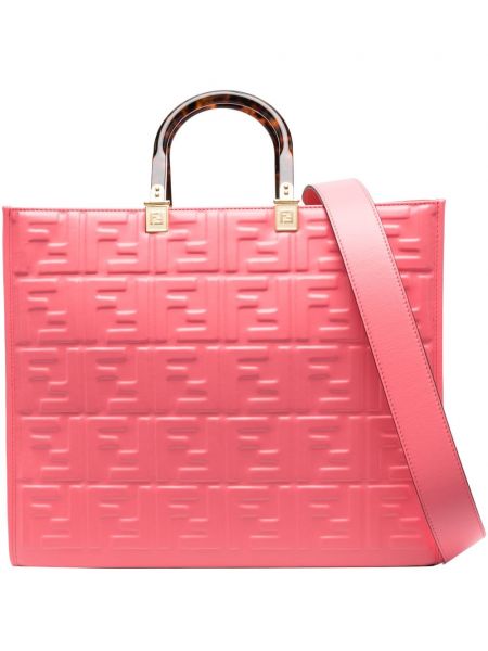 Δερμάτινη τσάντα shopper Fendi ροζ