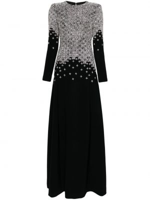 Večerna obleka s kristali iz krep tkanine Dina Melwani črna