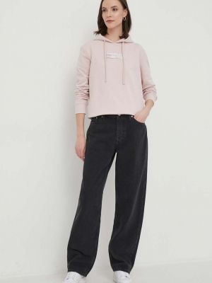 Bluza z kapturem bawełniana z nadrukiem Calvin Klein Jeans różowa