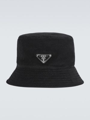 Памучна шапка от рипсено кадифе Prada черно
