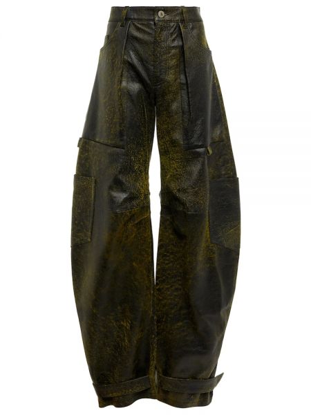 Kožené rovné kalhoty s výšivkou The Attico