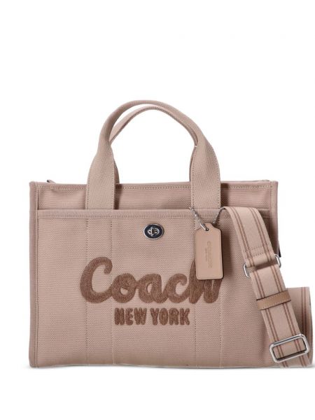 Nákupná taška s výšivkou Coach béžová