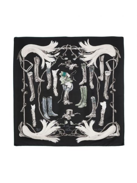 Копринен шал с принт Hermès Pre-owned черно