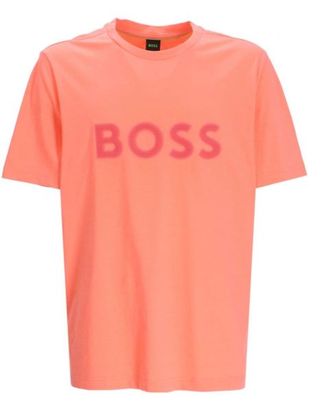 Памучна тениска с принт Boss оранжево