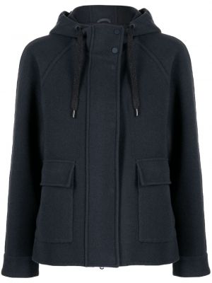 Kašmírový kabát s kapucňou Brunello Cucinelli modrá