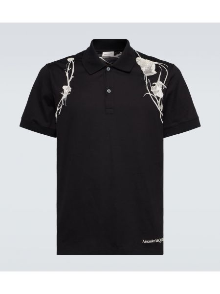 Bomull brodert poloskjorte Alexander Mcqueen svart