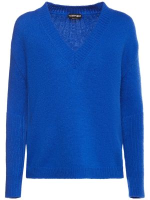 Sweter wełniany z kaszmiru chunky Tom Ford niebieski