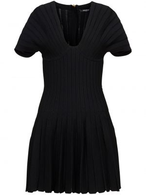 Plisované mini šaty so sieťovinou Balmain čierna