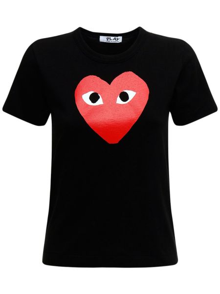 T-shirt i bomull med mönster med hjärtmönster Comme Des Garçons Play svart