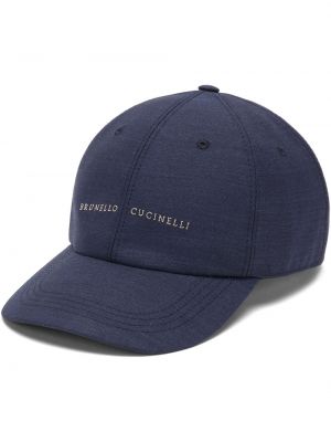 Haftowana czapka z daszkiem wełniana Brunello Cucinelli niebieska