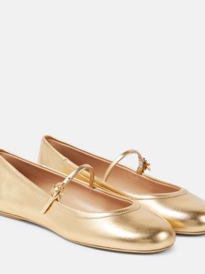 Bőr balerina cipők Gianvito Rossi aranyszínű