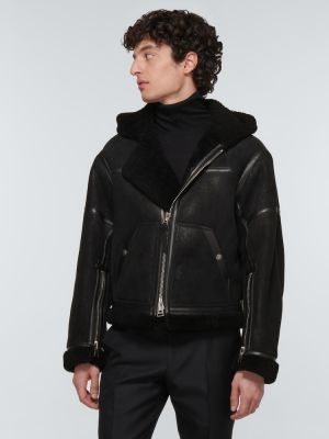 Kožená bunda s kapucňou Tom Ford čierna
