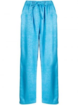 Ľanové rovné nohavice s potlačou s abstraktným vzorom Bambah modrá