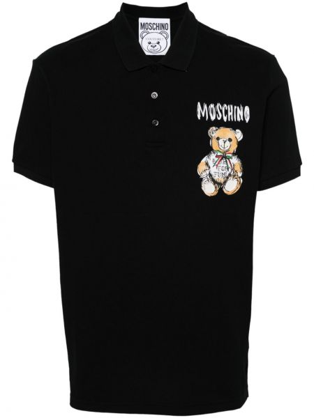 Памучна поло тениска Moschino черно