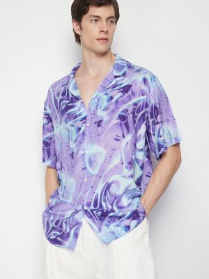Oversized košile s abstraktním vzorem Trendyol fialová