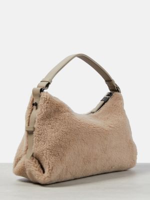 Bolsa de hombro de lana de cachemir con estampado de cachemira Brunello Cucinelli marrón