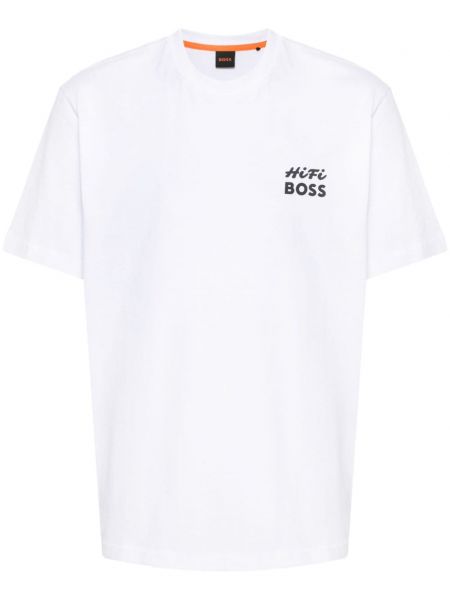 Koszulka bawełniana z nadrukiem Boss biała