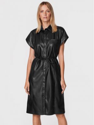 Srajčna obleka iz umetnega usnja Sisley črna