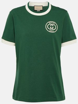 Памучна тениска бродирана Gucci зелено