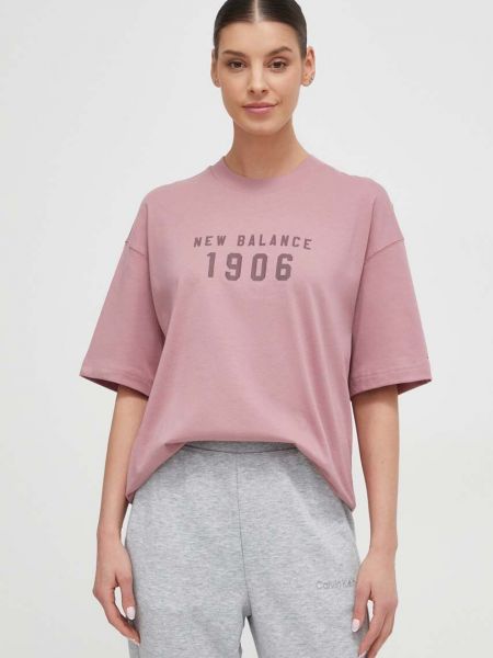 Pamučna majica New Balance ružičasta