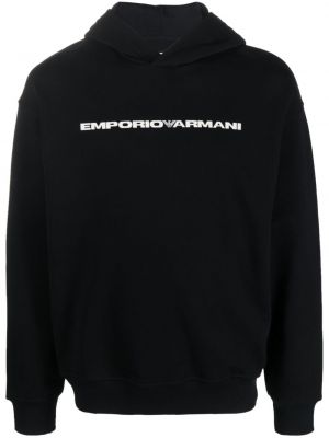Pamučna hoodie s kapuljačom s printom Emporio Armani plava