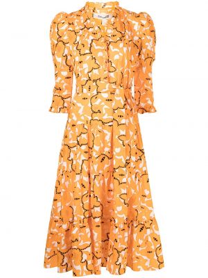 Bavlněné šaty s knoflíky s potiskem s výstřihem do v Dvf Diane Von Furstenberg - oranžová