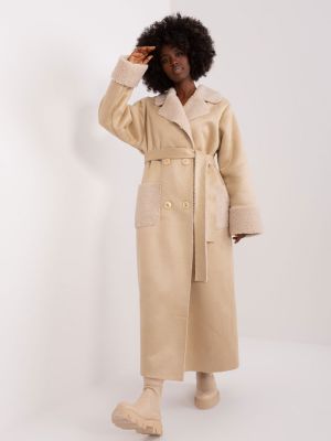 Béžový kožený zimní kabát Fashionhunters
