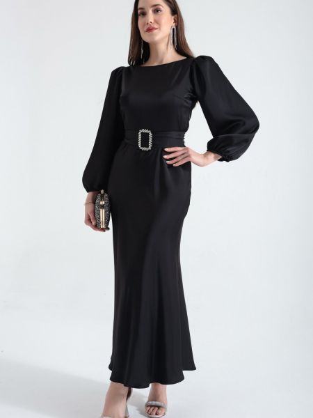 Černé saténové večerní šaty Lafaba