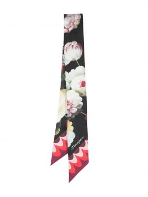 Květinový hedvábný šál s potiskem Dolce & Gabbana černý