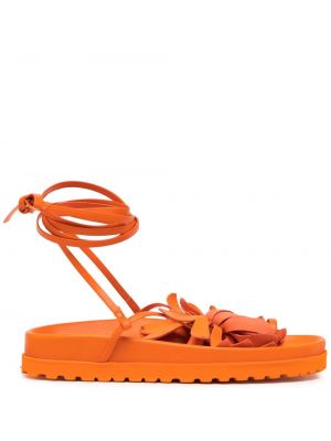 Sandale din piele cu model floral Silvia Tcherassi portocaliu