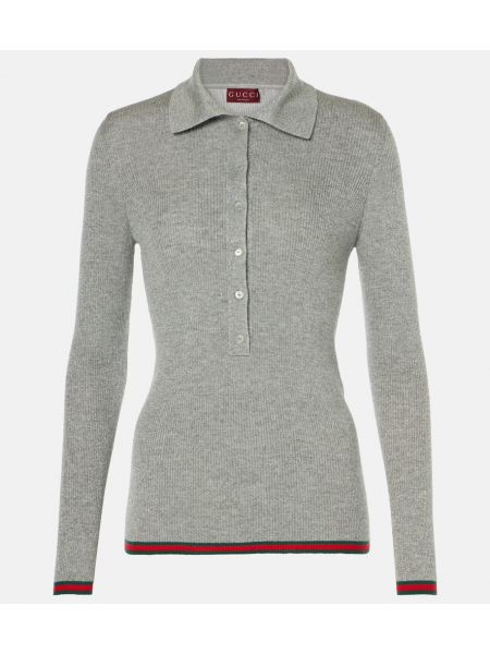 Stripet cashmere poloskjorte Gucci grå