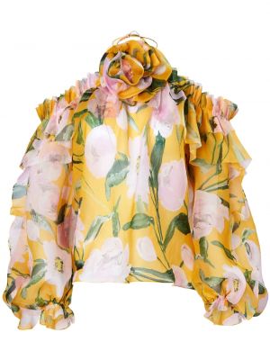 Копринена блуза с волани Carolina Herrera жълто
