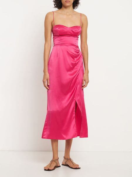 Vestido midi de raso de seda Reformation rosa