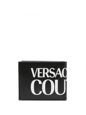 Raštuotas iš natūralios odos piniginė Versace Jeans Couture juoda