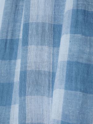 Kostkovaný lněný šál Woolrich modrý