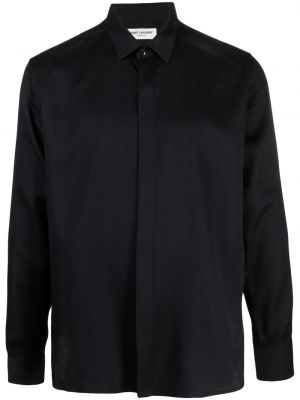 Hodvábna ľanová košeľa Saint Laurent čierna