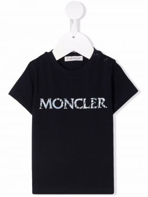 Bavlněné tričko s potiskem s krátkými rukávy s kulatým výstřihem Moncler Enfant - modrá