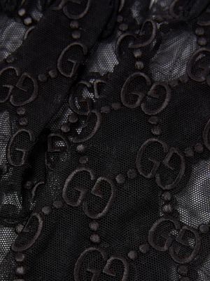 Haftowane rękawiczki tiulowe Gucci czarne