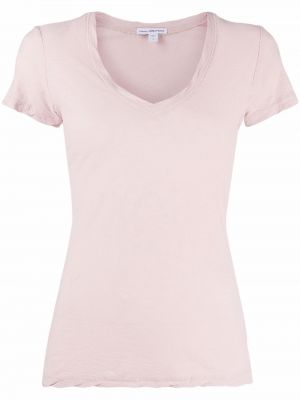 Přiléhavé tričko s výstřihem do v James Perse růžové